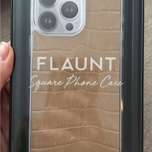 FLAUNT square Tan Crocodile Faux Leather Phone Case iPhone 15 Pro Max